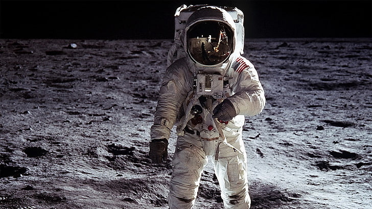 Нил Армстронг, Луна, космос, космонавт, Аполлон, HD обои