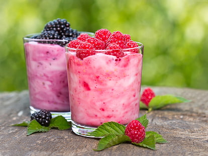 mint, raspberries, fruit, smoothies, blackberries, HD wallpaper HD wallpaper
