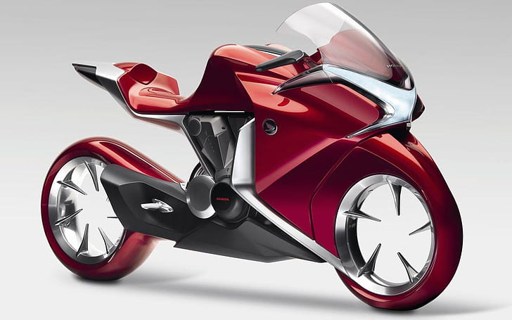 Honda V4 Concept, motor sport merah, perak dan hitam, honda, concept, Wallpaper HD