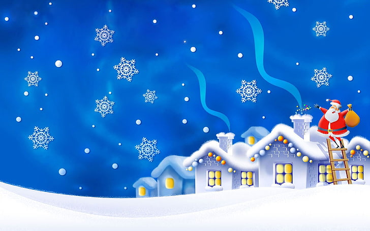 Santa Claus Christmas Gifts Winter Night Houses Snow Flakes Hd Wallpaper Para Desktop 3840 × 2400, HD papel de parede