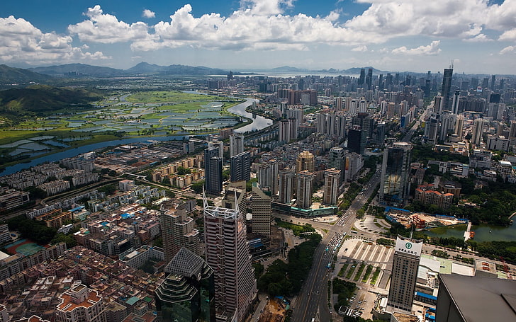 Фото с высоты птичьего полета города в дневное время, город, городской пейзаж, Гонконг, HD обои