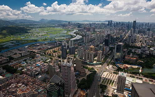 Фото с высоты птичьего полета города в дневное время, город, городской пейзаж, Гонконг, HD обои HD wallpaper