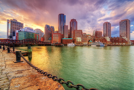 Kota, Boston, Bangunan, Kota, HDR, Harbor, Massachusetts, Wallpaper HD HD wallpaper
