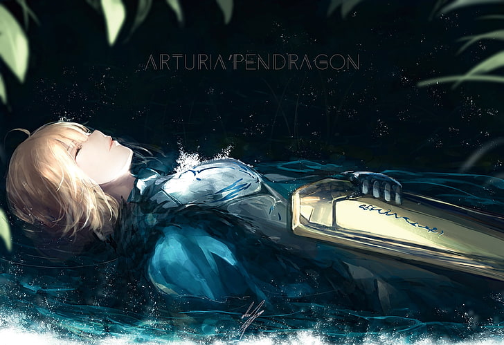 artoria pendragon, saber, lying down, fate grand order, closed eyes, sword, armor, Anime, HD wallpaper