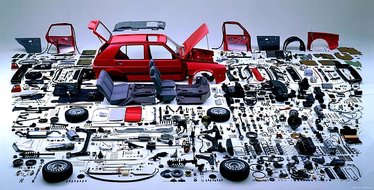 Volkswagen, Volkswagen Golf, assembly, Disassembled, parts, car parts, HD wallpaper