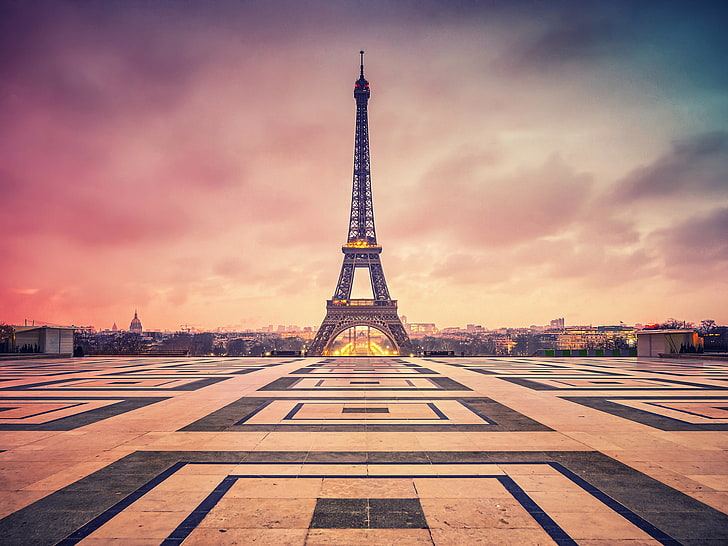 Eiffel Tower, France, clouds, the city, France, Paris, the evening, area, Eiffel tower, twilight, La tour Eiffel, HD wallpaper