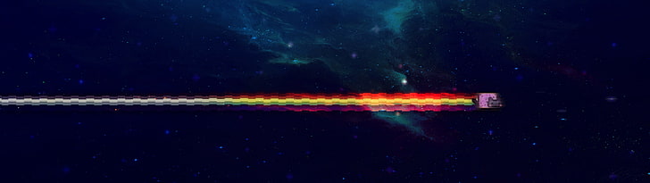 разноцветные цифровые обои, космос, Nyan Cat, космическое искусство, цифровое искусство, HD обои
