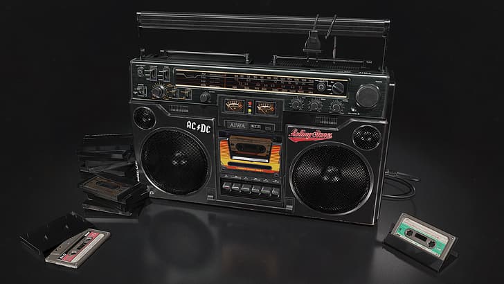 Miroslav Baev, radio, 1980s, technology, boom box, audio-technica, digital art, ArtStation, cassette, HD wallpaper