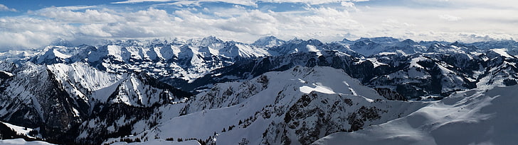 خلفية جبلية مغطاة بالثلوج ، منظر طبيعي ، جبال ، ثلج ، جبال الألب ، بانوراما، خلفية HD