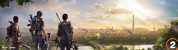 Tom Clancy's The Division 2, Ubisoft, gry wideo, grafiki koncepcyjne, dwa monitory, Tom Clancy's The Division, Tapety HD