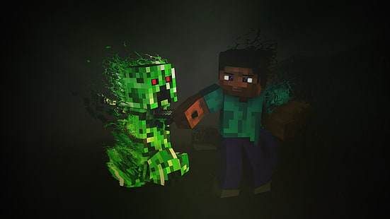 Minecraft Steve y el personaje fantasma, Minecraft, enredadera, Steve, Fondo de pantalla HD HD wallpaper
