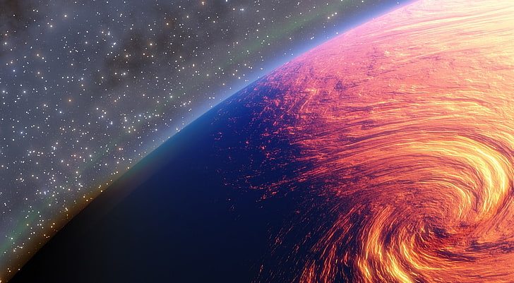 ภาพประกอบดาวเคราะห์สีน้ำตาลและสีดำศิลปะดิจิตอลศิลปะอวกาศดาวเคราะห์อวกาศเฮอริเคนพายุทอร์นาโดดวงดาวไฟ, วอลล์เปเปอร์ HD