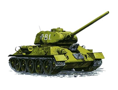 شخصية ، خلفية بيضاء ، اتحاد الجمهوريات الاشتراكية السوفياتية ، فن ، دبابة ، دبابة متوسطة ، T-34-85، خلفية HD HD wallpaper