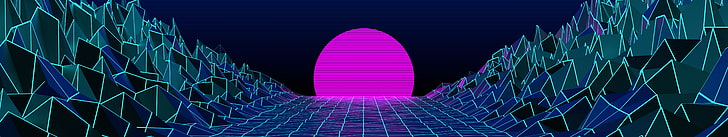 synthwave,  retrowave, Retrowave, scanlines, grid, mountains, HD wallpaper