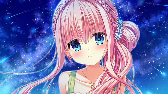 tenpure !!, koiwai sena, różowe włosy, uśmiechnięte dziewczyny moe, niebieskie oczy, powieść wizualna, anime, Tapety HD HD wallpaper