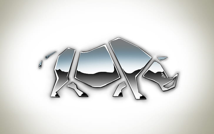 Forme de rhinocéros, lustre, réflexion, aluminium, rhinocéros, design, Fond d'écran HD