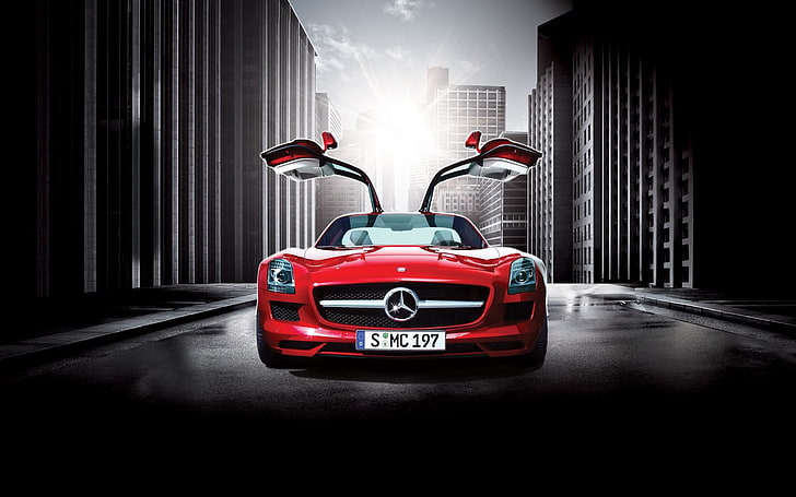 Mercedes-Benz SLS AMG, carro, rua, HD papel de parede