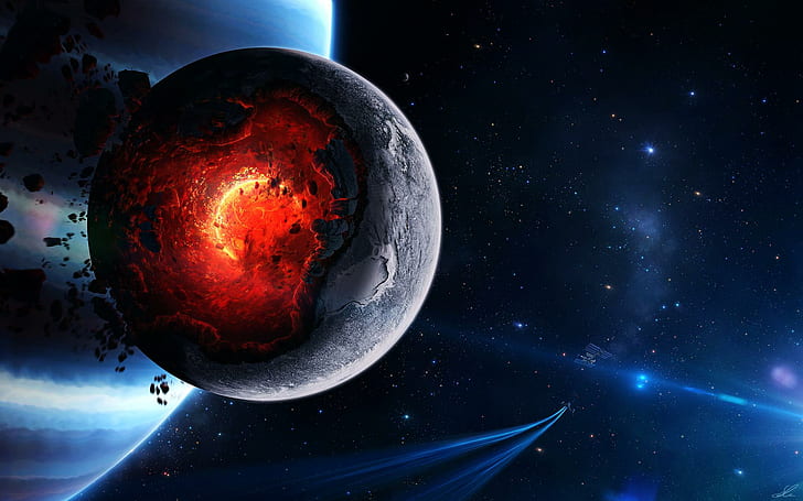 Planet Core Meltdown, burning meteorite, planet, core, meltdown, HD wallpaper