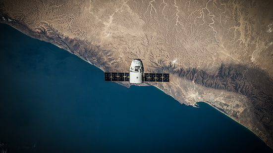 satellite artificiel noir et blanc, SpaceX, orbiteur, espace, Fond d'écran HD HD wallpaper