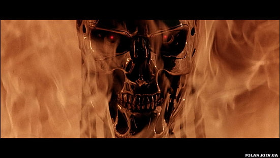 casco nero, film, Terminator, Terminator 2, endoscheletro, macchina, fuoco, apocalittico, cyborg, Sfondo HD HD wallpaper