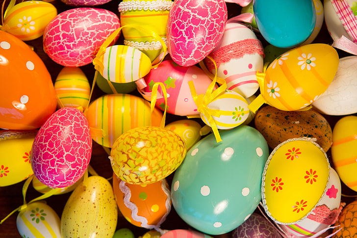 разноцветные пасхальные яйца, пасхальные яйца, пасха, крашеные яйца, праздник, HD обои