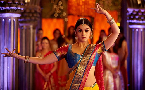 Alia Bhatt Dance In 2 States Movie, abito sari multicolore da donna, Film, Film di Bollywood, bollywood, 2014, alia bhatt, Sfondo HD HD wallpaper