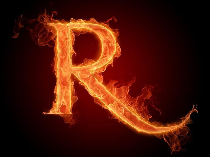płonąca ilustracja r, ogień, płomień, list, litera, Tapety HD