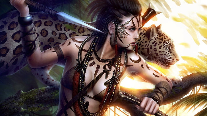 Amazon, fantasy, girl, spear, warrior, woman, HD wallpaper | Wallpaperbetter