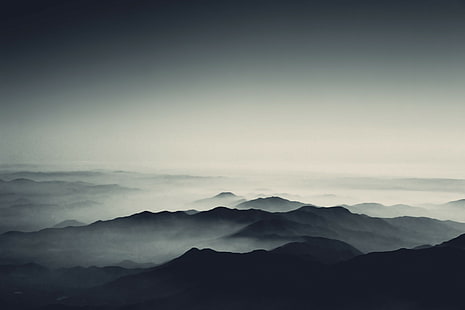 fotografi, enkel bakgrund, natur, dimma, berg, silhuett, HD tapet HD wallpaper