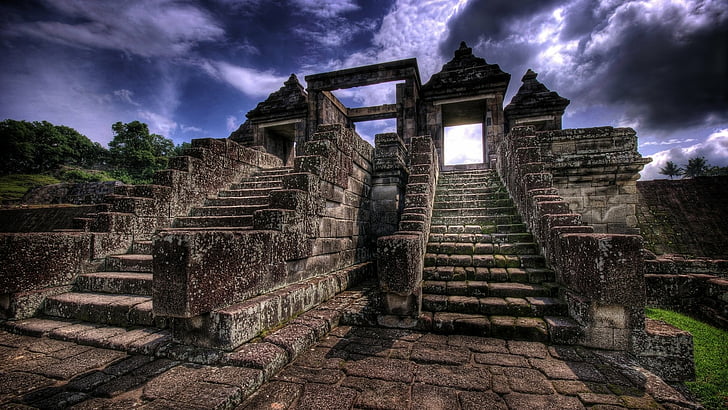 Temples, Ratu Boko, Site archéologique, Temple bouddhiste, Indonésie, Java (Indonésie), Prambanan, Ruine, Escalier, Temple, Fond d'écran HD