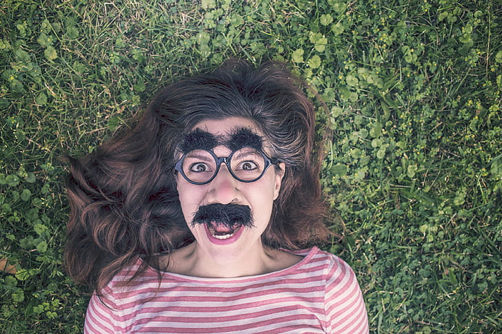 crazy, emotion, eyewear, face, feeling, funny, glasses, grimace, happiness, happy, humour, lying, man, mask, person, silly, strange, weird, whimsical, woman, HD wallpaper