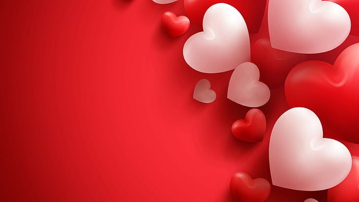 wallpaper hati merah dan putih, Hari Valentine, gambar cinta, hati, 4k, Wallpaper HD