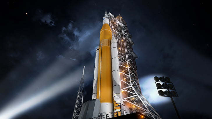 wallpaper digital pesawat ulang-alik, NASA Space Launch System, 4K, Wallpaper HD