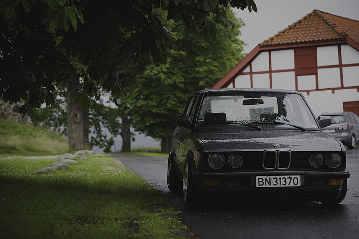 BMW E28, Noruega, verano, lluvia, Stance, Stanceworks, bajo, Fondo de pantalla HD