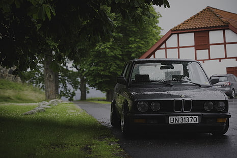 BMW E28, Noruega, verão, chuva, Posição, Stanceworks, baixa, HD papel de parede HD wallpaper
