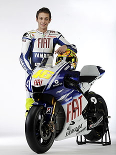 moto esportiva FIAT branca e azul, Valentino Rossi, motocicleta, homens, motociclista, campeão do mundo, HD papel de parede HD wallpaper