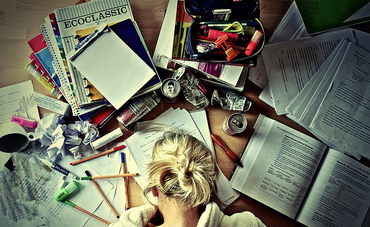 Girl Studying, assorted-title book lot, Aero, Creative, Girl, Studying, HD wallpaper