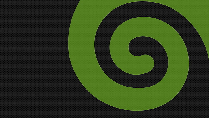 opera d'arte ricciolo verde e nero, minimalismo, spirale, openSUSE, Sfondo HD
