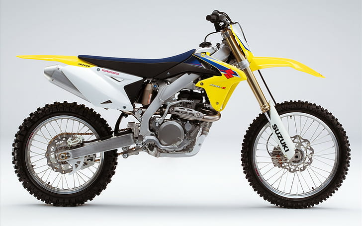 2009 Suzuki RM Z450 Motocross HD, dirt bike da cross giallo e bianco, bici, moto, bici e moto, 2009, suzuki, motocross, rm, z450, Sfondo HD