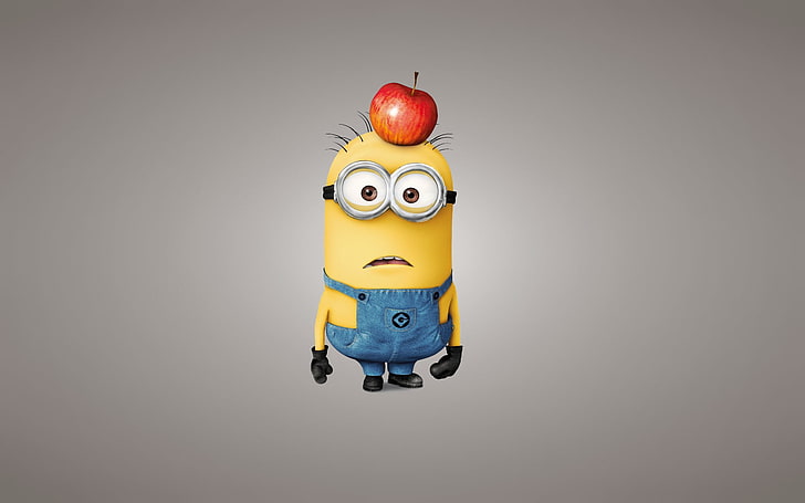 Ilustrasi minion bermata dua, terlihat, kuning, Apple, latar belakang cahaya, Minion, Despicable Me 2, mignon, Wallpaper HD