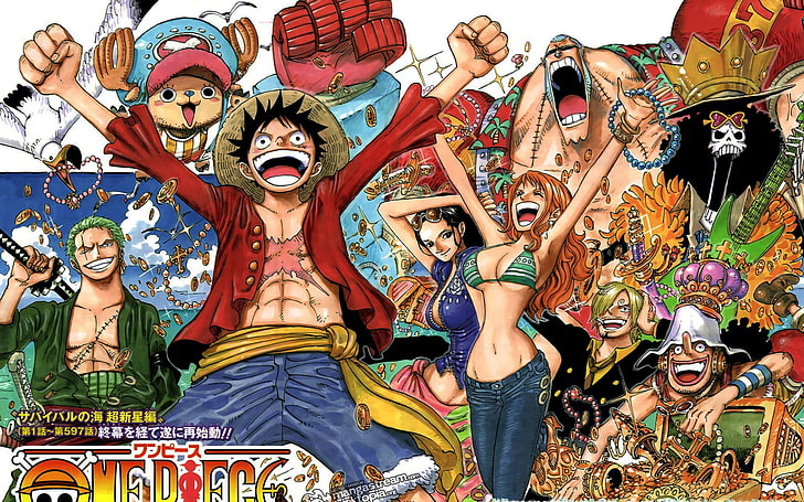 One Piece grafisk tapet, One Piece, Monkey D. Luffy, Tony Tony Chopper, Sanji, Roronoa Zoro, Nami, Nico Robin, Usopp, Franky, Brook, HD tapet