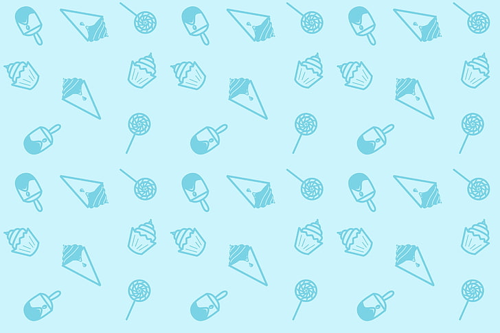 digitale Tapete der Eiscreme und der kleinen Kuchen, Minimalismus, Blau, Süßigkeit, Bonbons, Beschaffenheit, Lutscher, Eiscreme, nahtlos, Imbisse, kleine Kuchen, HD-Hintergrundbild