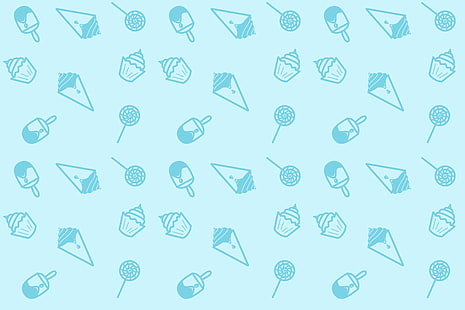 ice creams and cupcakes digital wallpaper, Minimalism, Blue, Candy, Sweets, Texture, Lollipop, Ice Cream, Seamless, Snacks, Cupcakes, HD wallpaper HD wallpaper