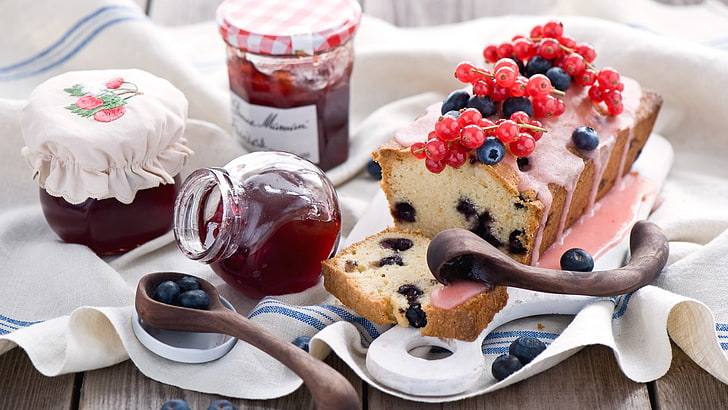 blueberries, bread, jelly, fruit, food, blueberries, HD wallpaper