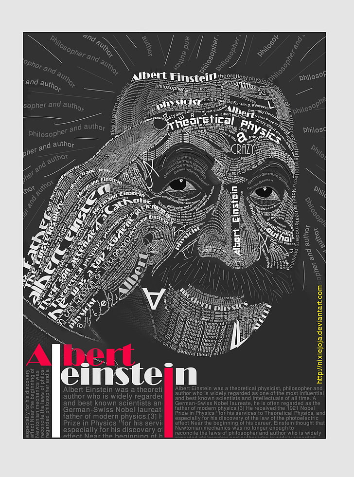 Poster di Albert Einstein, Albert Einstein, tipografia, ritratti tipografici, Sfondo HD, sfondo telefono