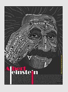 Poster Albert Einstein, Albert Einstein, tipografi, potret tipografi, Wallpaper HD HD wallpaper