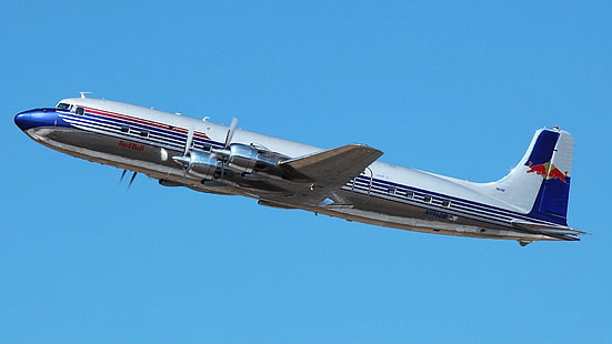 ดักลาส Dc6 เครื่องบินดักลาสเครื่องบินคลาสสิกบูลส์สายการบินโบราณบินเรดบูล dc-6 เครื่องบินปลา, วอลล์เปเปอร์ HD HD wallpaper