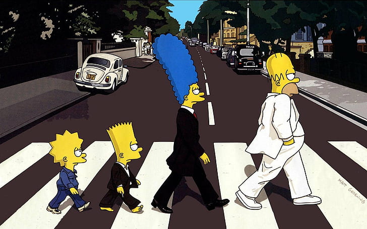 Abbey Road, Bart Simpson, Homer Simpson, Lisa Simpson, Marge Simpson, Les Simpsons, Fond d'écran HD
