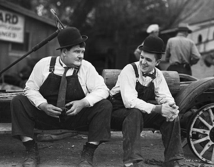 Laurel e Hardy, fotos em preto e branco monocromáticas, HD papel de parede
