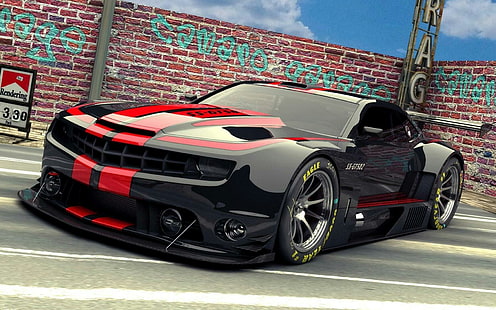 черно-красная спортивная машина, Camaro, суперкар, Chevrolet, HD обои HD wallpaper